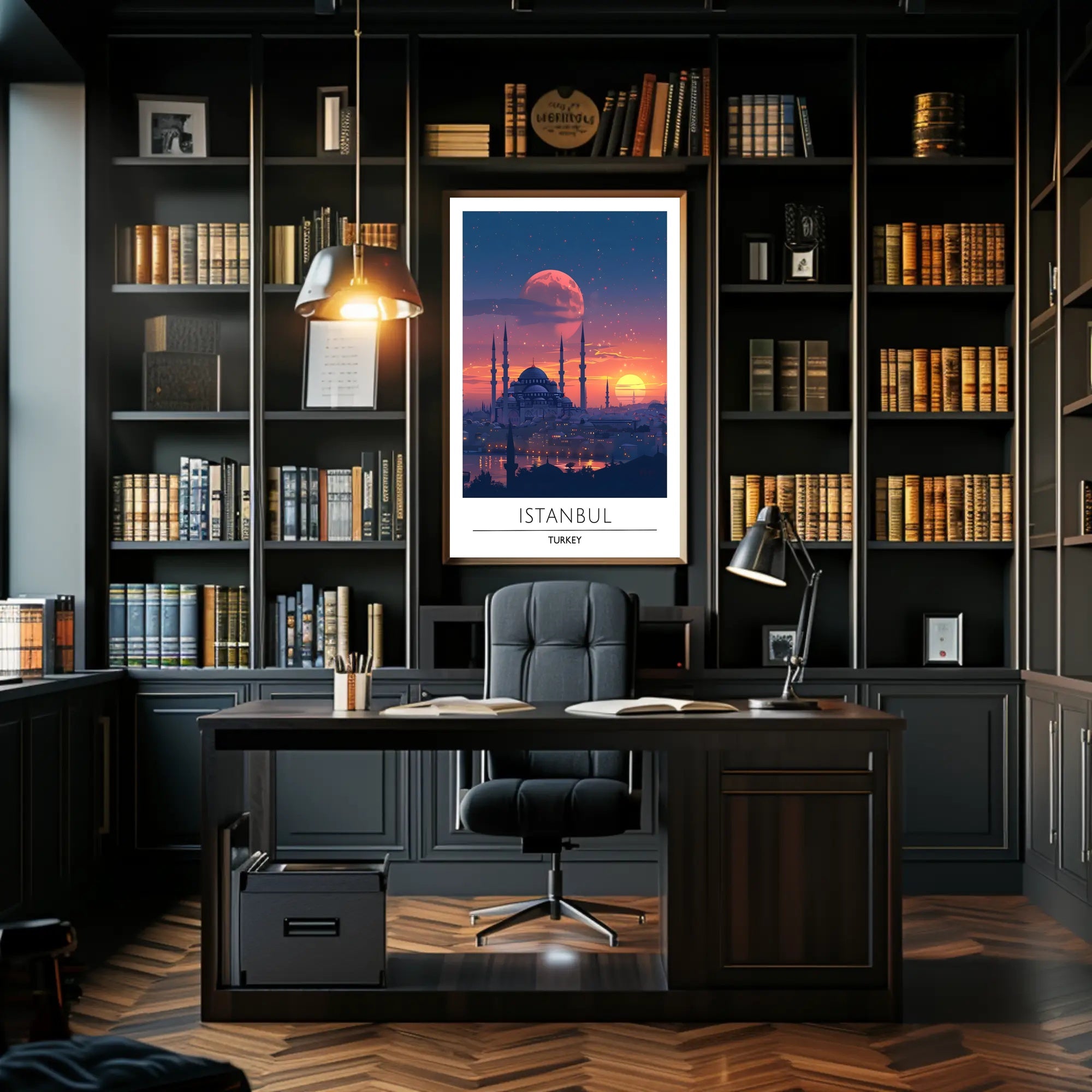 Istanbul's Romantic Sunset Skyline Travel Poster