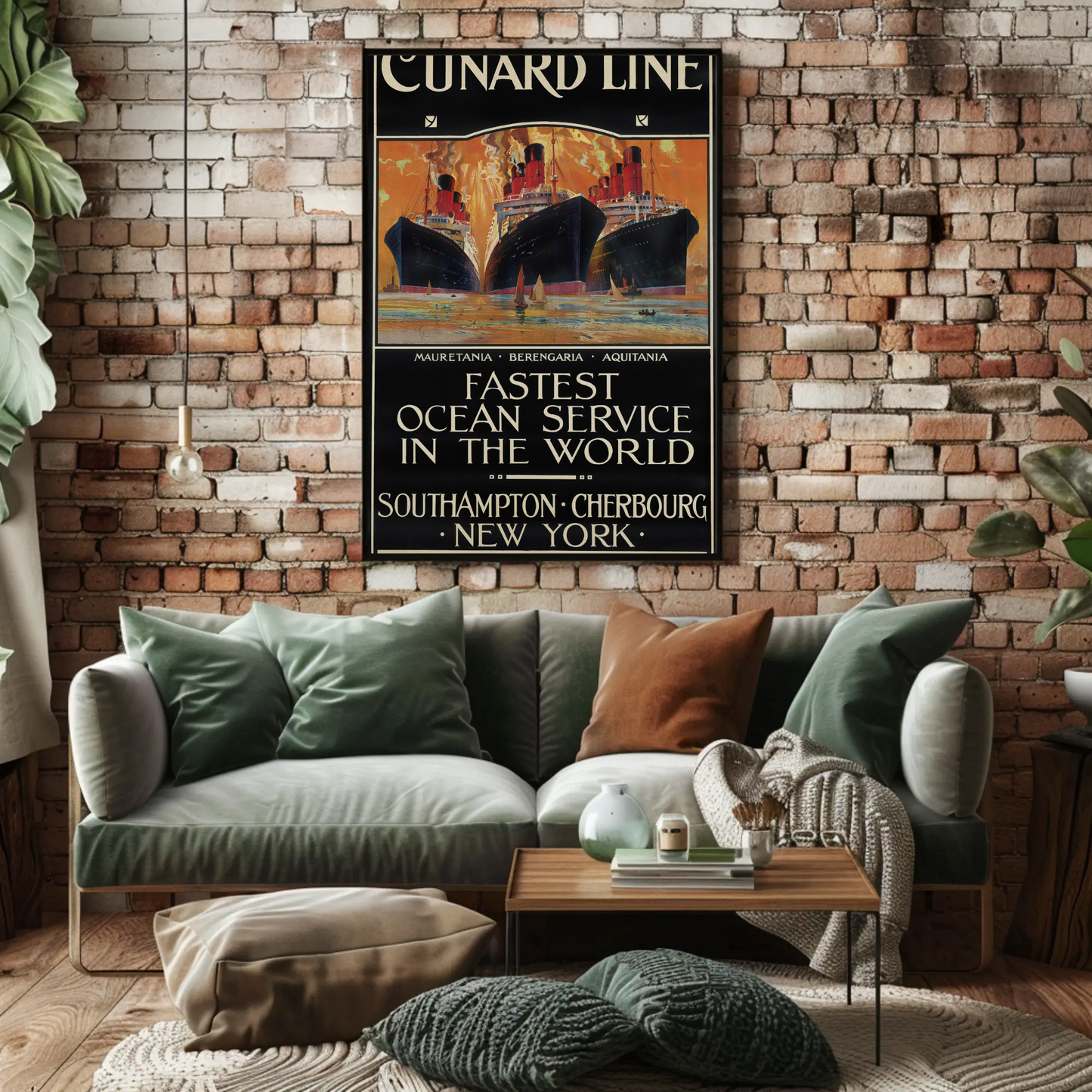 Cunard Line - Fastest Ocean Service Vintage Travel Poster
