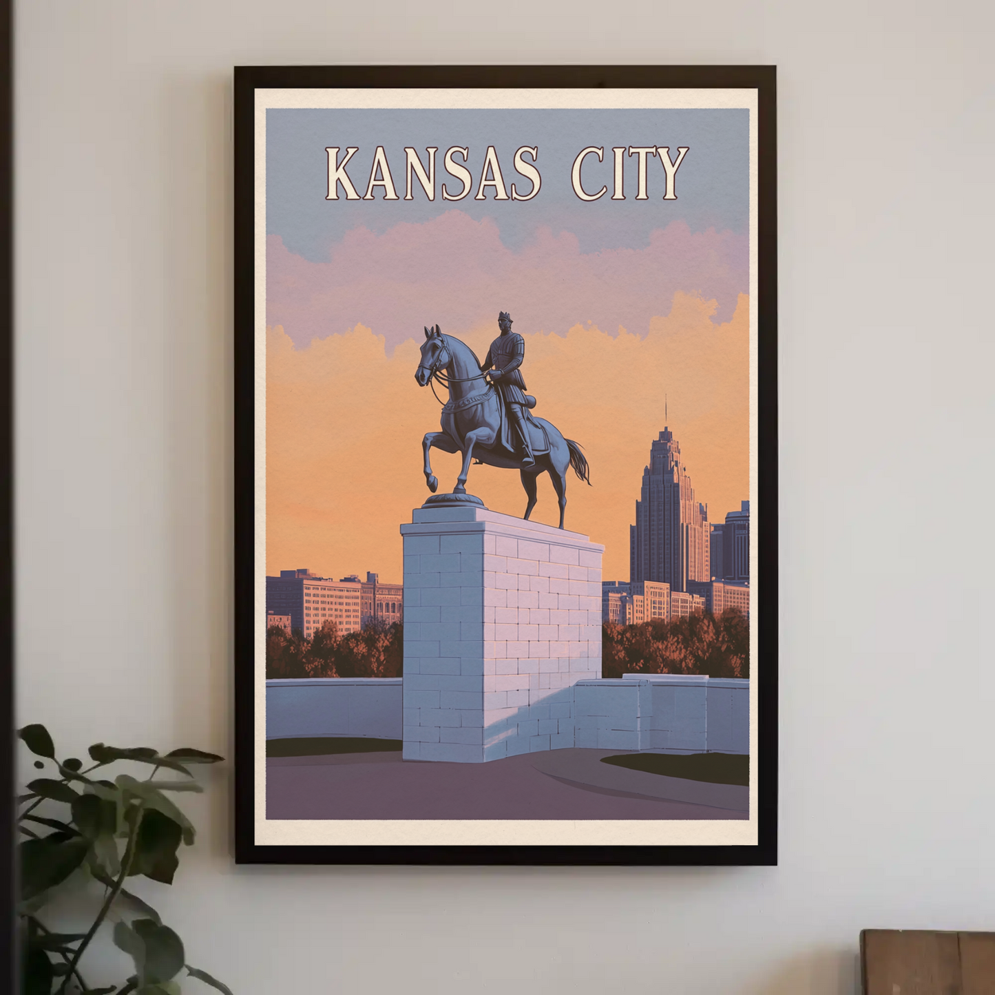 Kansas City Vintage Poster Sunset Statue