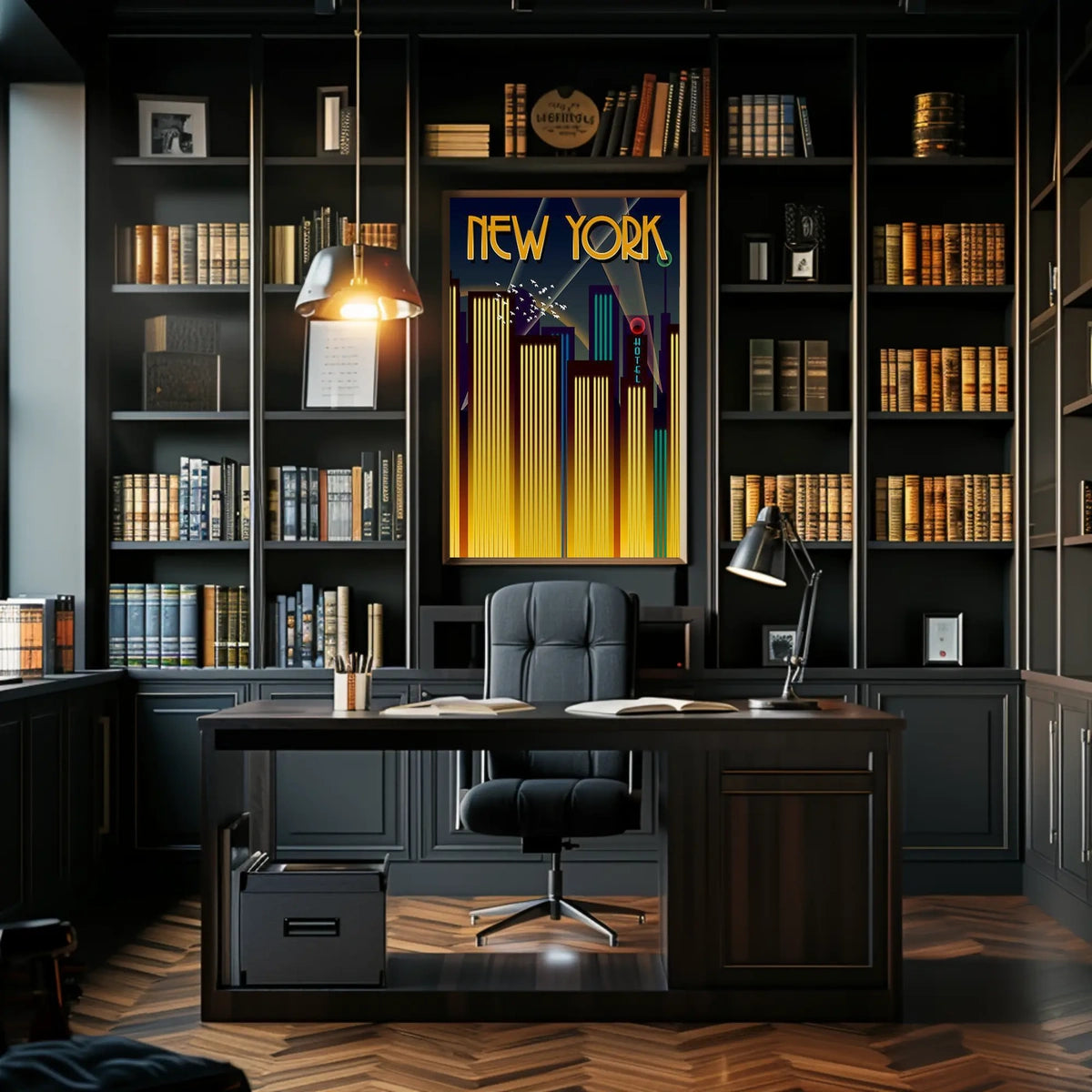 New York City Art Deco Skyline Poster Vintage Wall Art