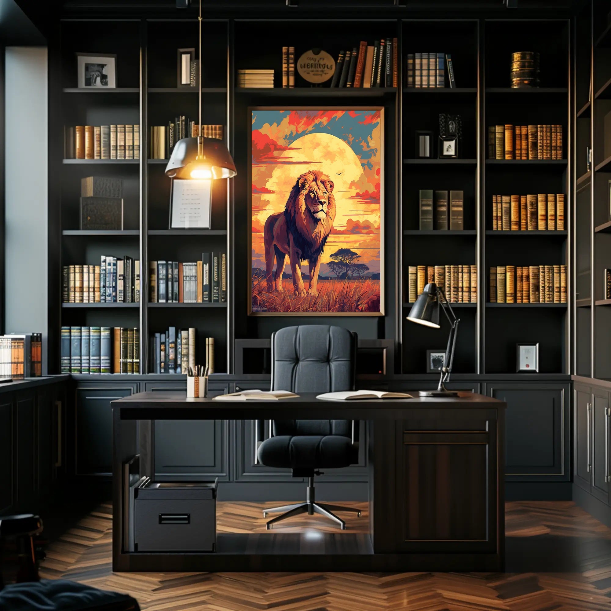 Majestic Lion at Sunset Poster