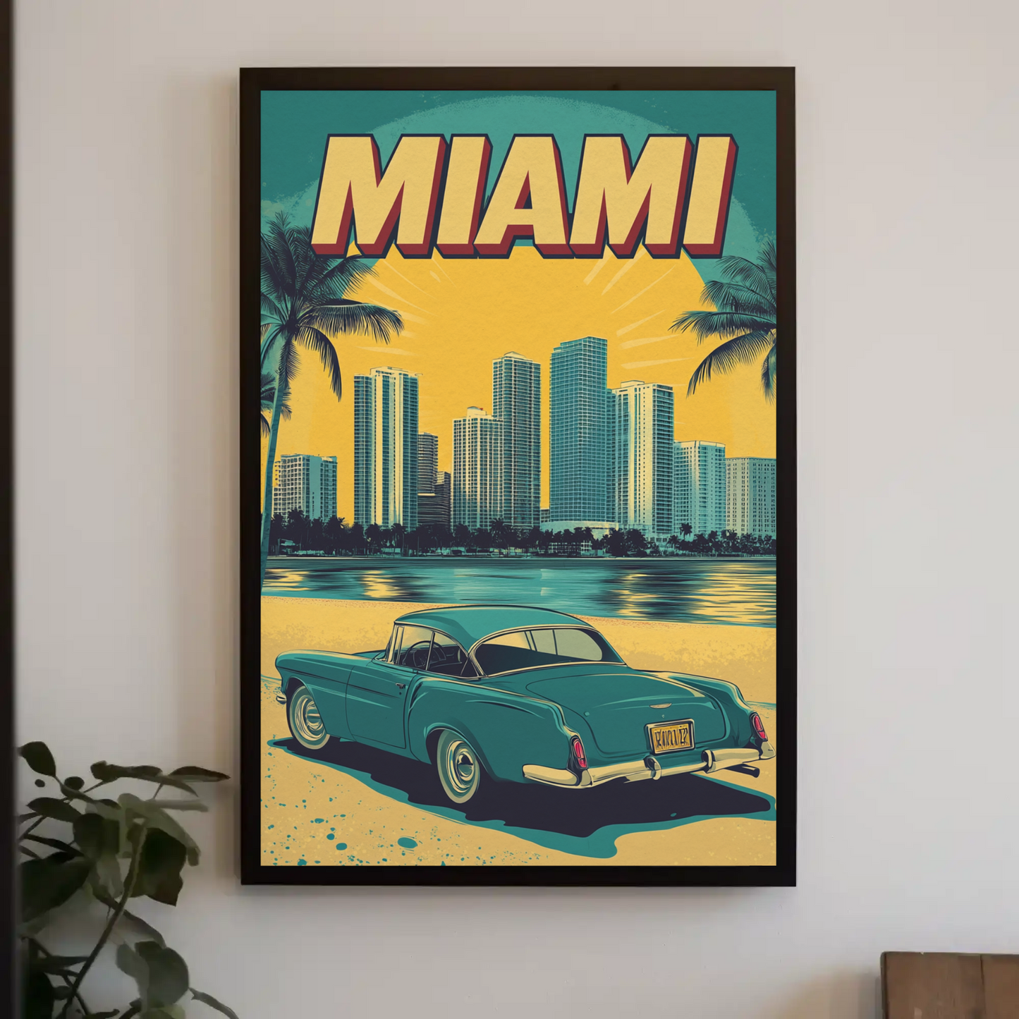 Miami Vintage Poster - Ocean Drive Retro Car