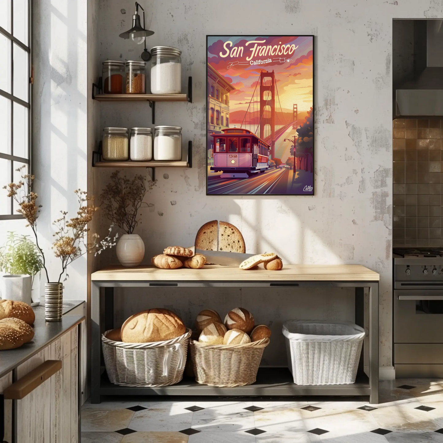 San Francisco Cable Car Golden Sunset Travel Poster