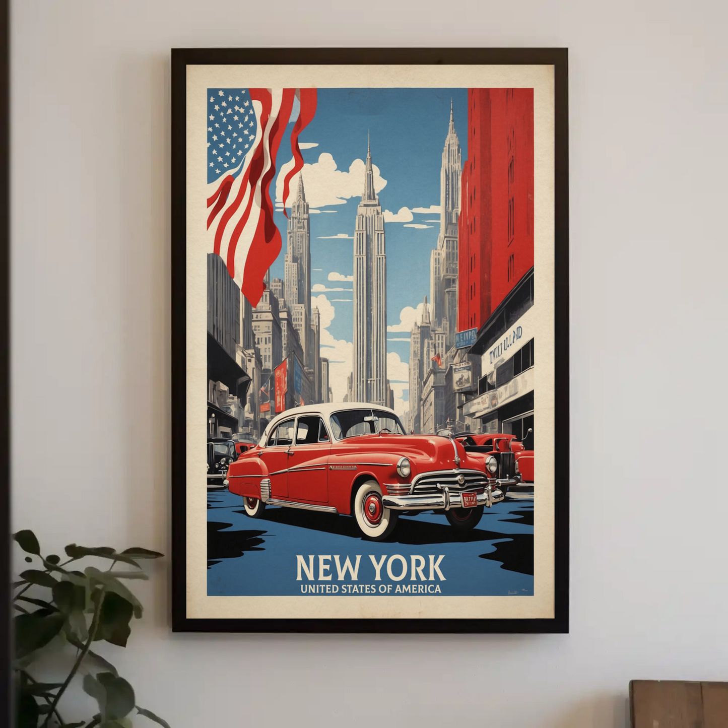 New York American Dream Cars Vintage Travel Poster