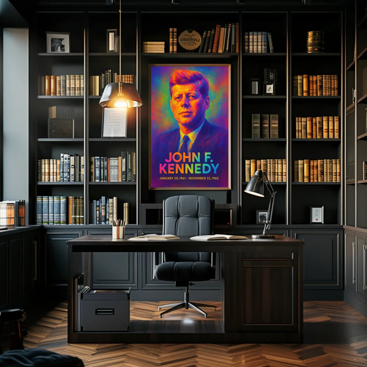 John F. Kennedy 35th President of the United States Neon Gradient Overlay Poster