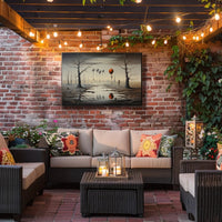 Surreal Landscape with Balloons and Figure Artistic Poster