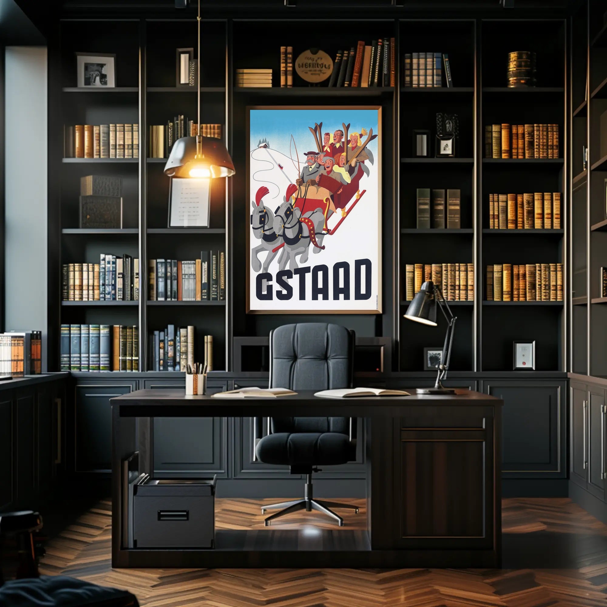 Vintage Sleigh Ride Adventure Gstaad Travel Poster PosterGoat