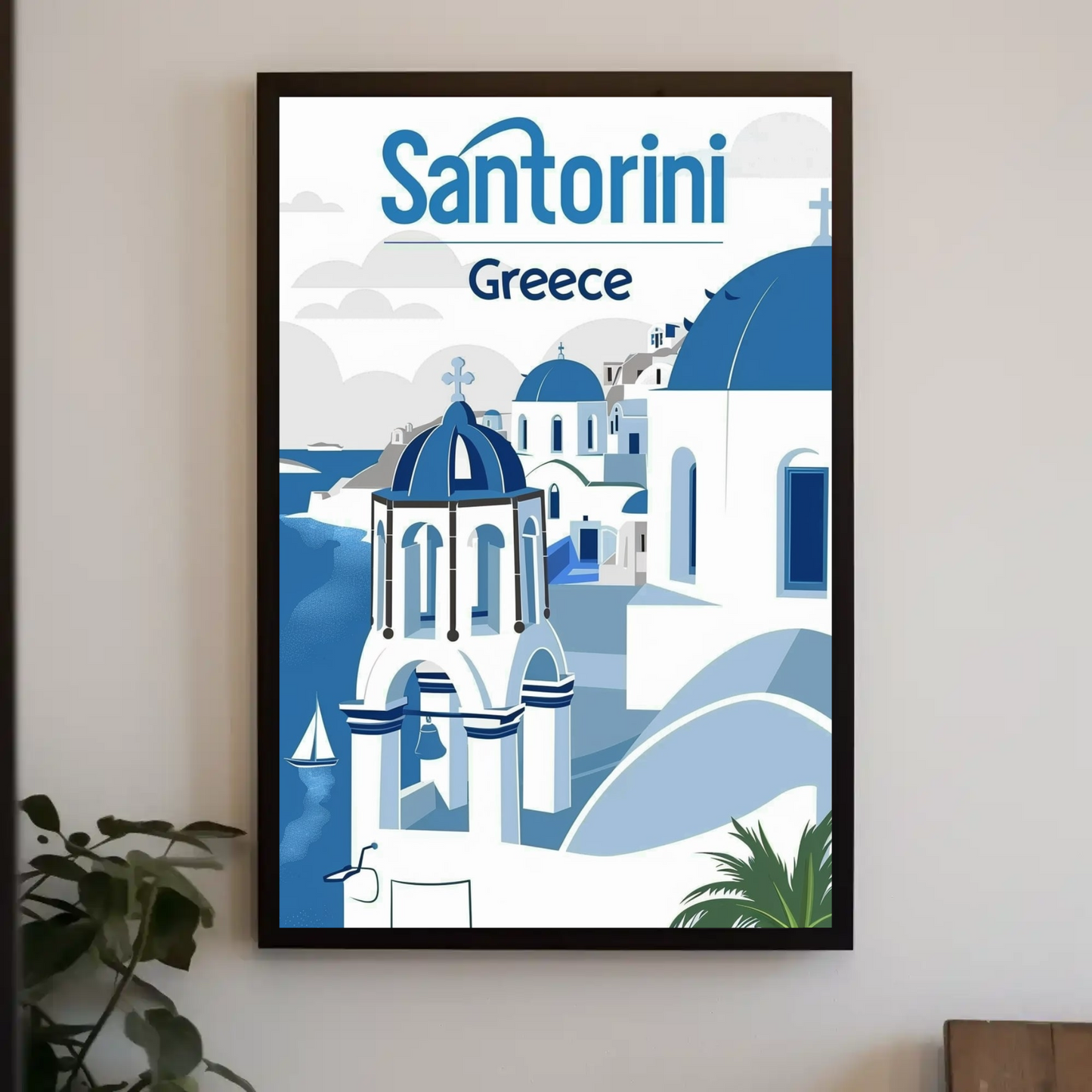 Santorini, Greece Vintage Style Poster