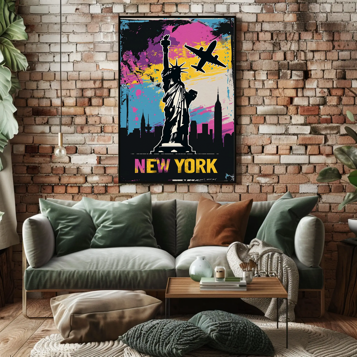 New York Skyline and Statue of Liberty Vintage Style Poster