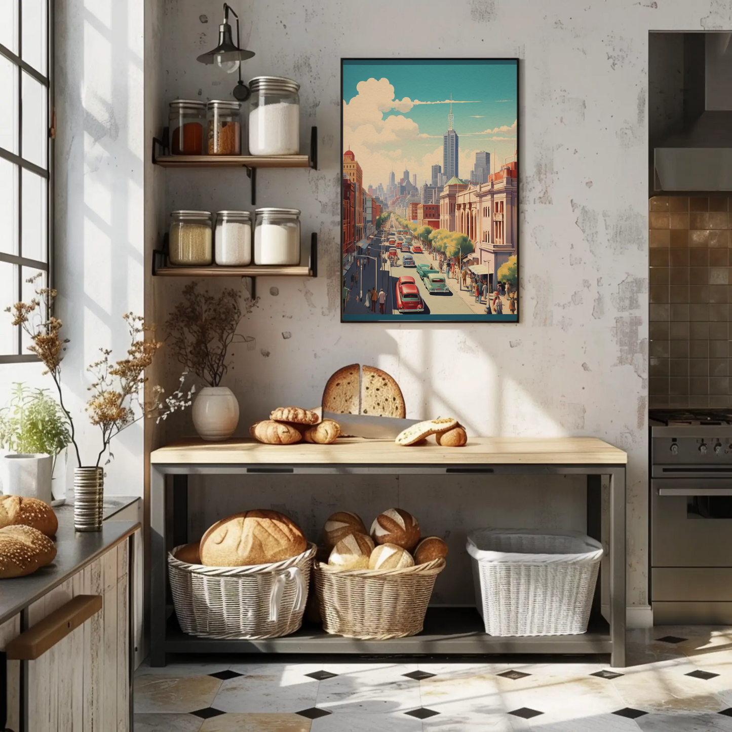 Melbourne Cityscape Vintage Skyline Street Travel Poster