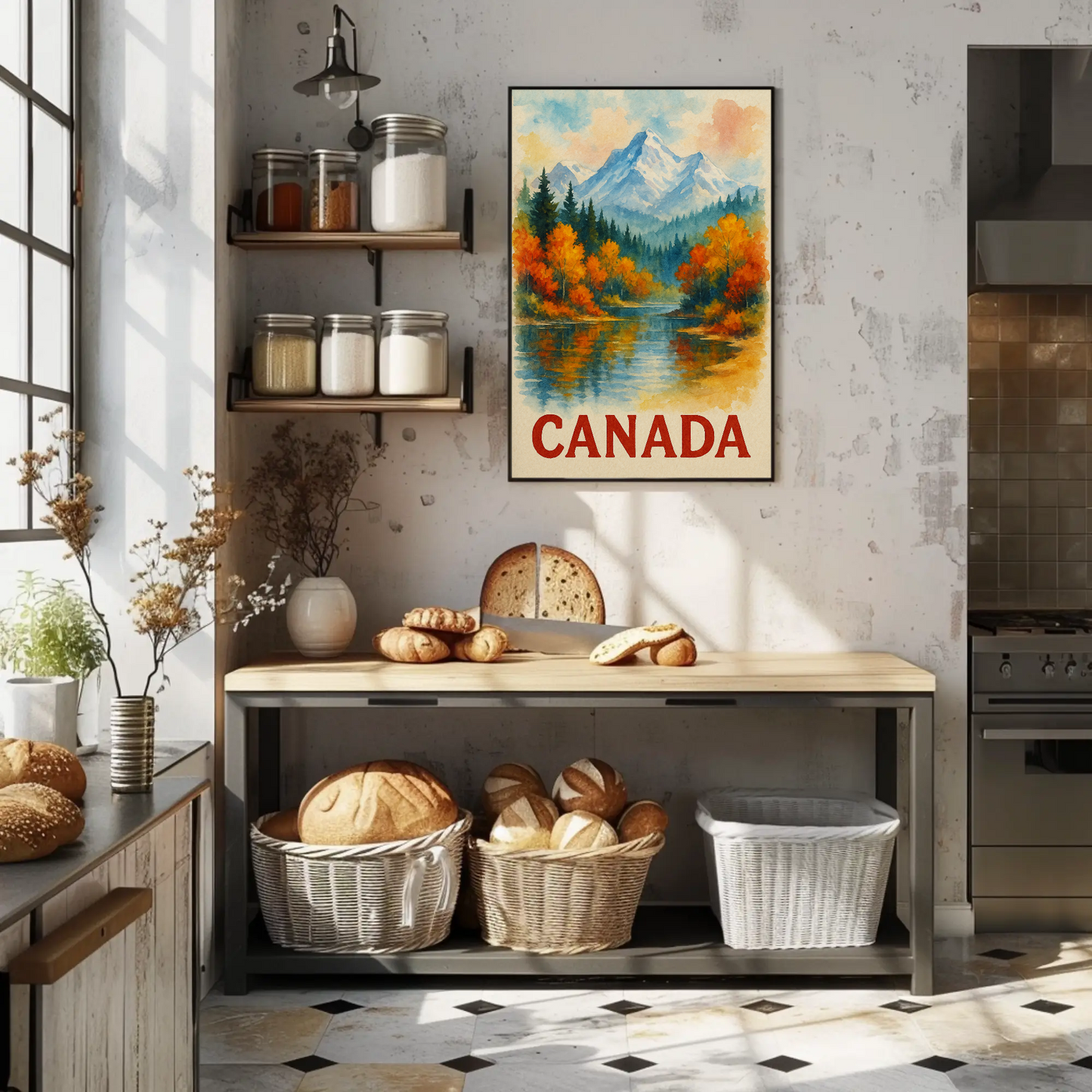Canada Autumn Lake Mountains Travel Poster