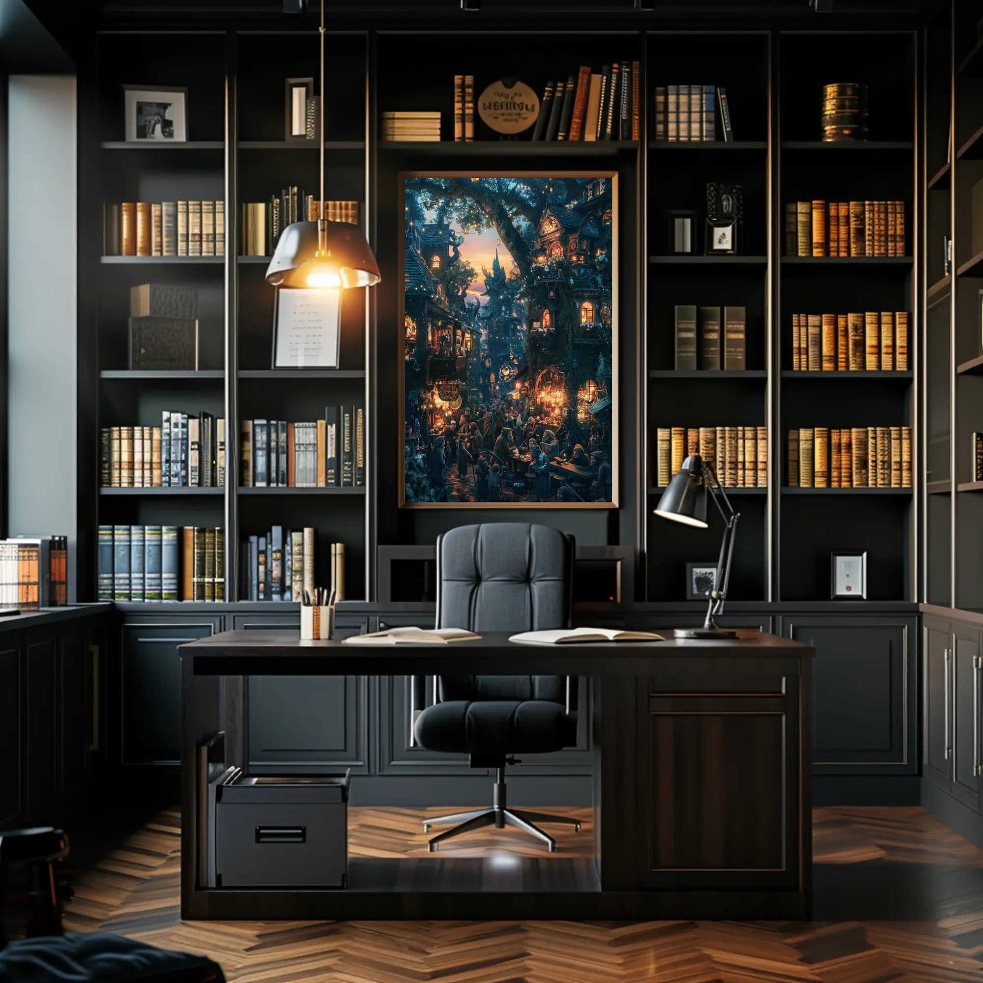 Enchanted Village Market Scene: Fantasy or Mythology Poster PosterGoat