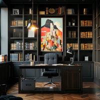 Vibrant Abstract Cityscape with Mountains Artistic Poster