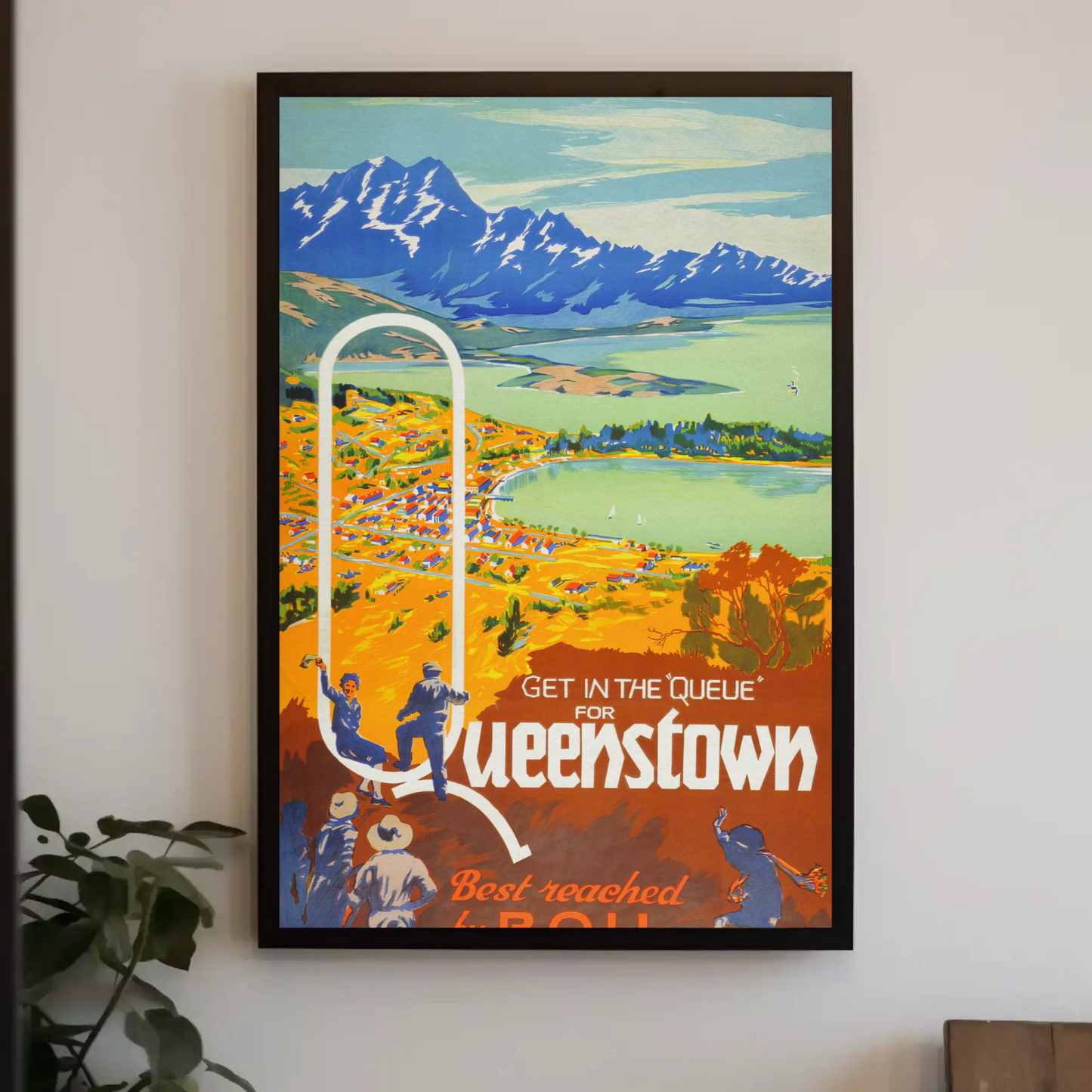 Queenstown Best Reached by Rail Vintage Poster