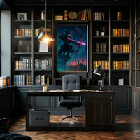 Neon Vigilante in Cyberpunk City Futuristic Sci-Fi Poster