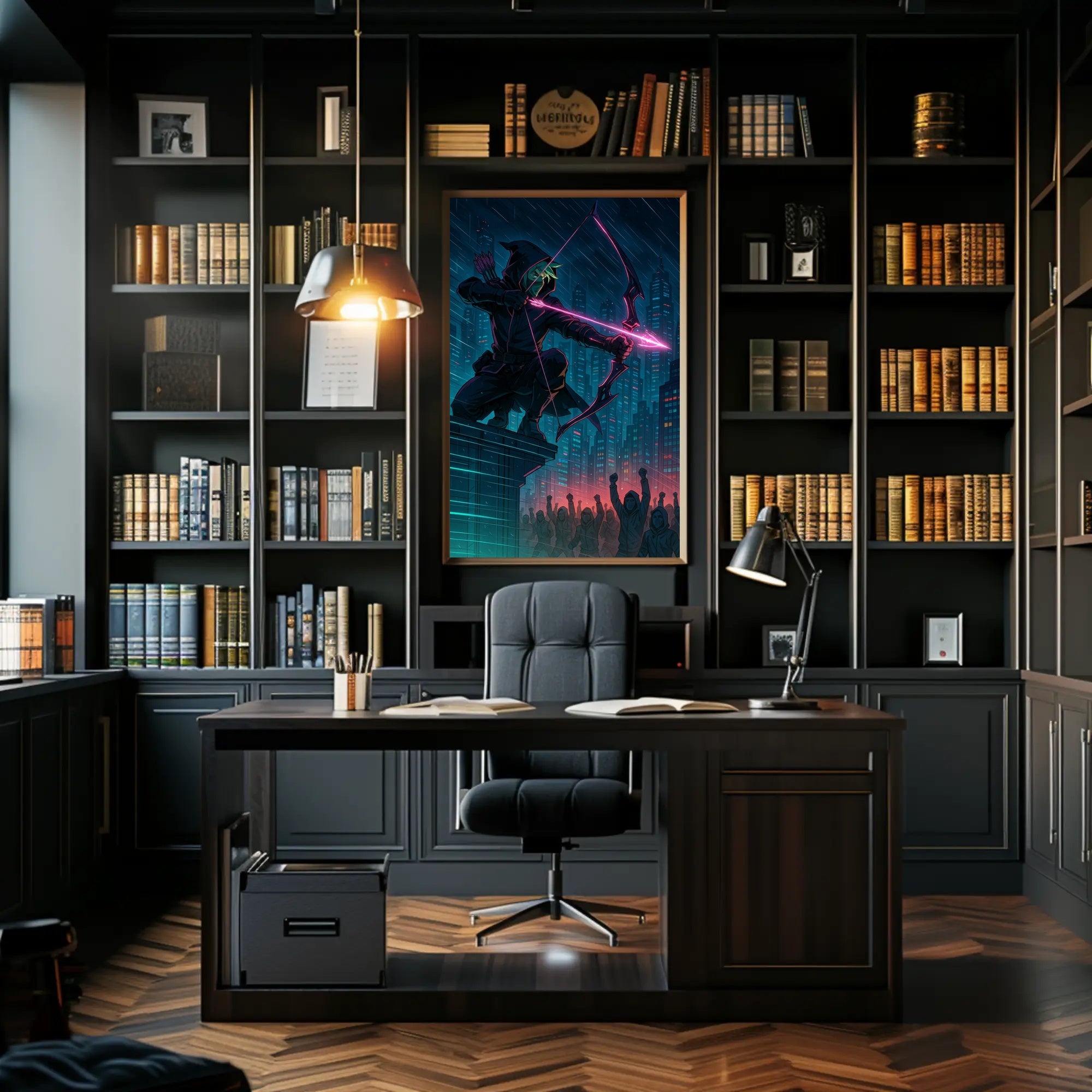 Neon Vigilante in Cyberpunk City Futuristic Sci-Fi Poster