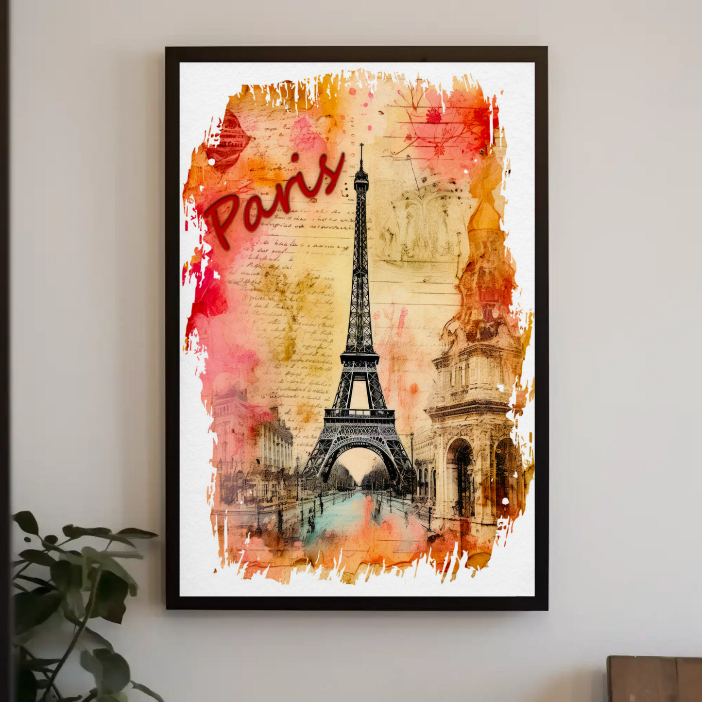 Paris Eiffel Tower Ink Sketch with Vintage Background