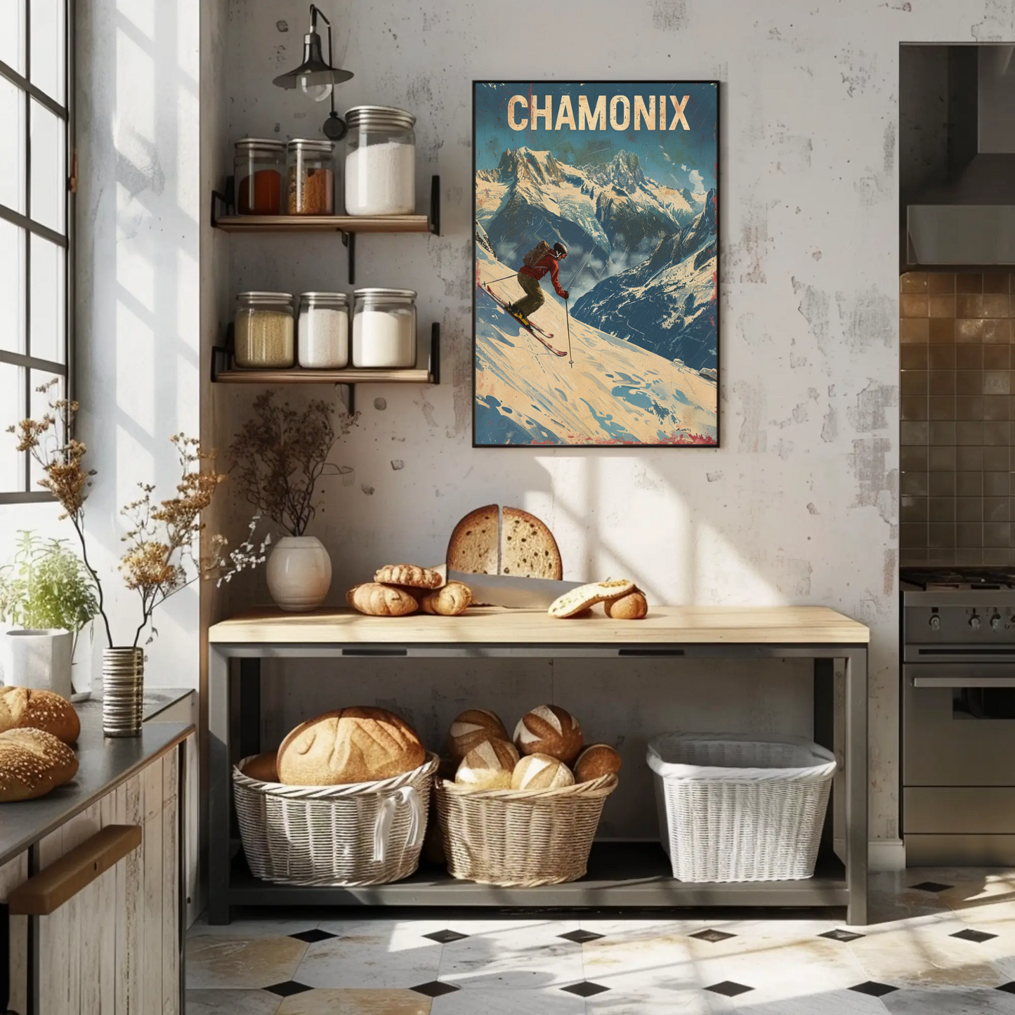 Chamonix France Skier Mountain Slope Adventure Alps Travel Poster
