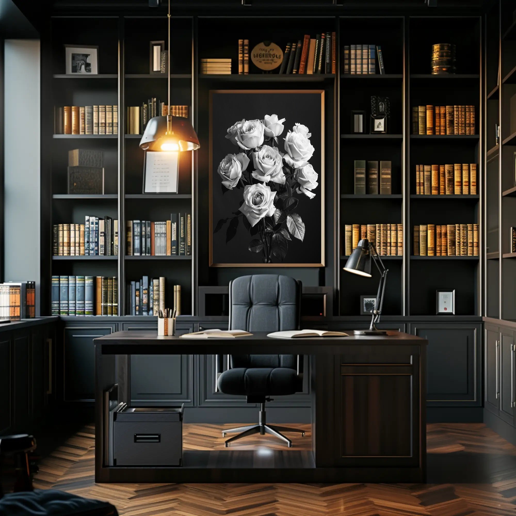 Striking Black-and-White Roses Photorealistic Art Poster PosterGoat