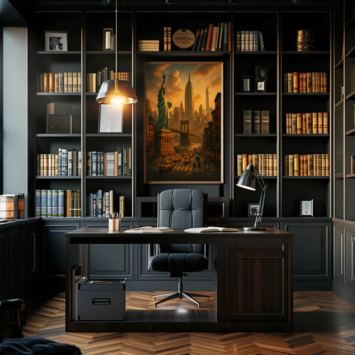 New York City Poster Vintage Sunset Cityscape Wall Art