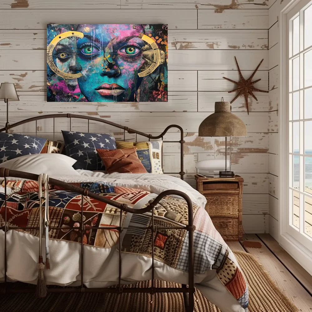 Surreal Vibrant Collage Poster with Colorful Eyes