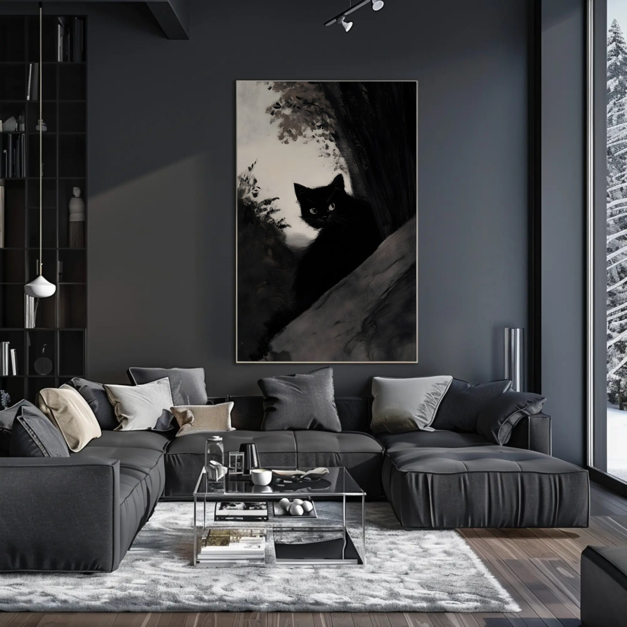 Black Cat in Shadowy Forest Animal Poster PosterGoat