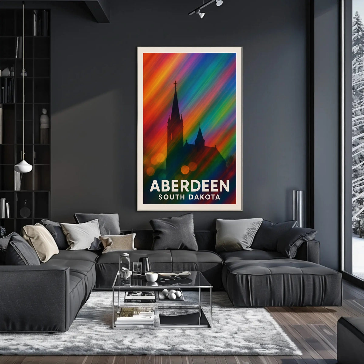 Aberdeen Church Silhouette Rainbow Lights Digital Poster