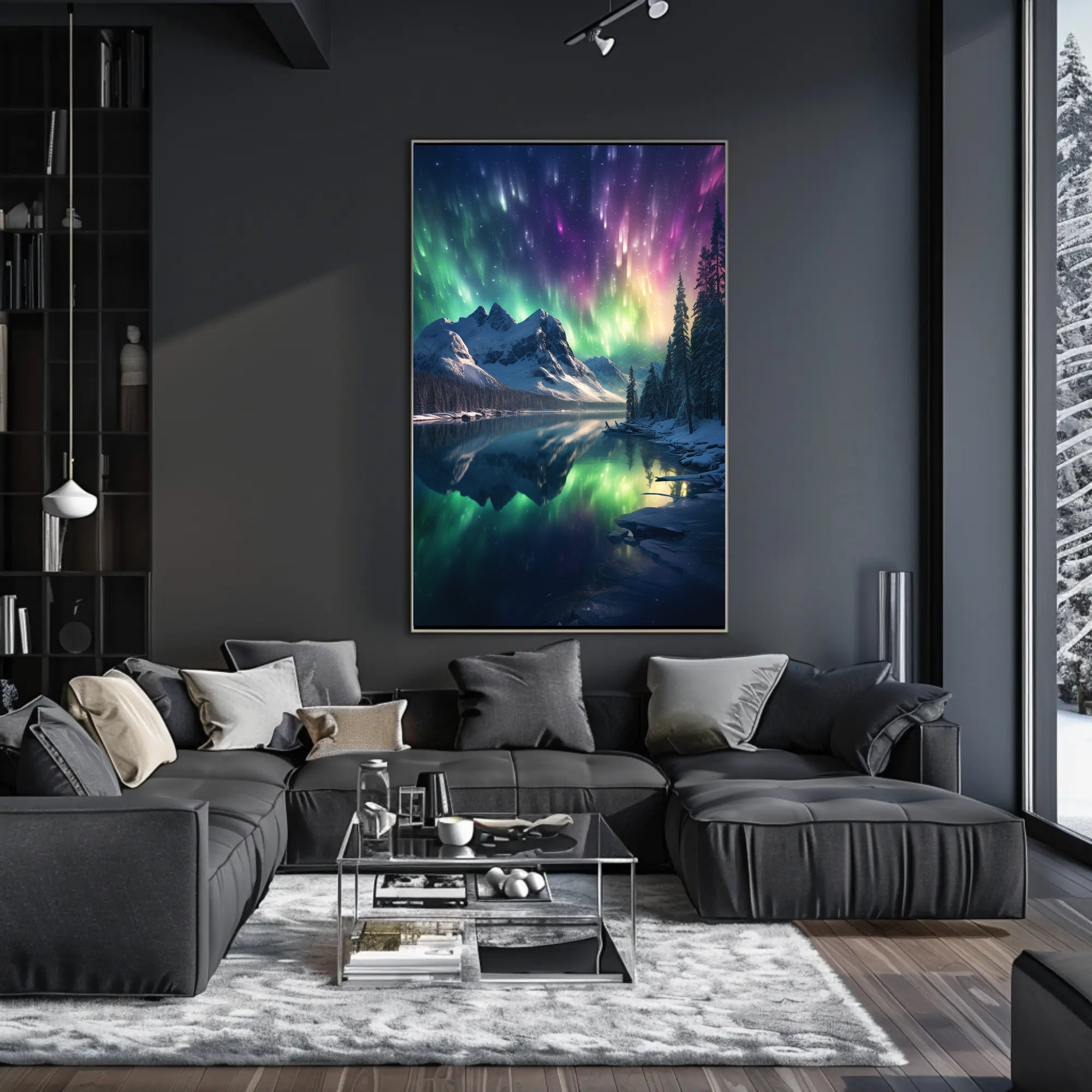 Serene Aurora Borealis Snowy Mountain National Park Poster