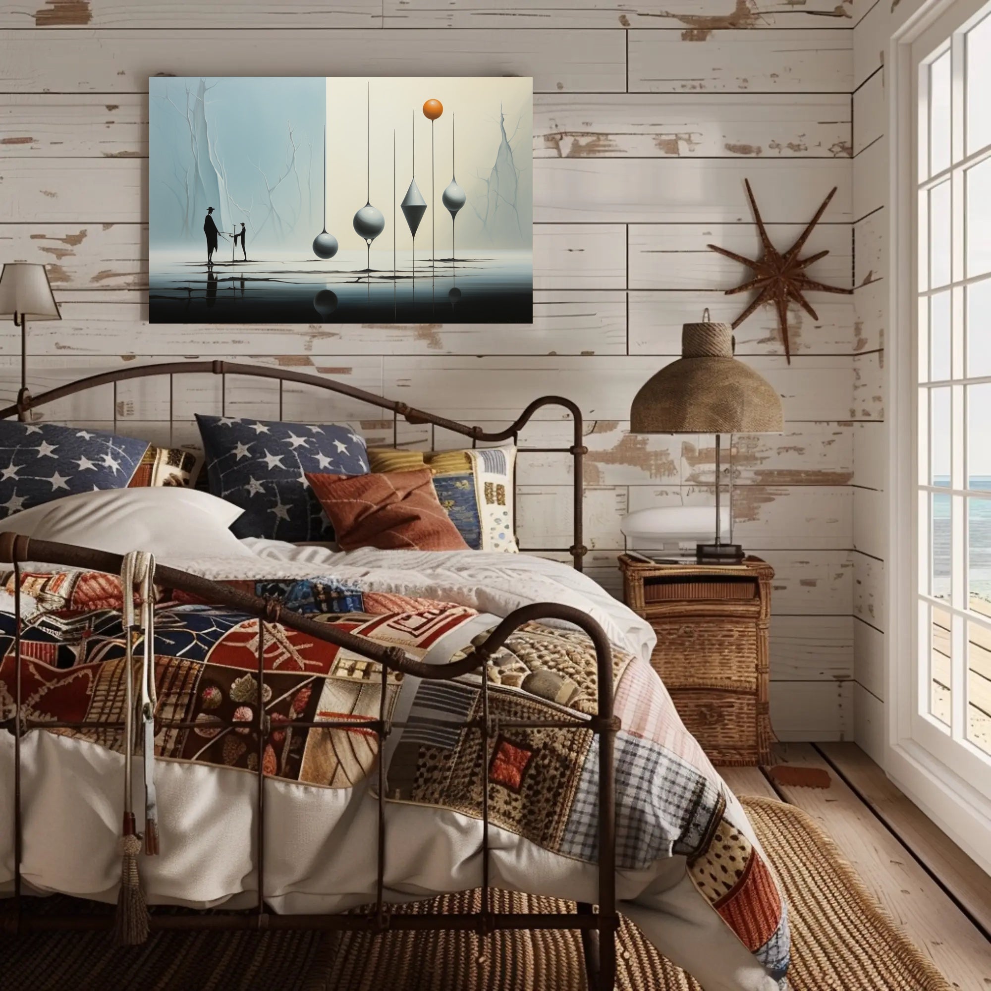 Surreal Silhouettes on Reflective Surface Artistic Poster