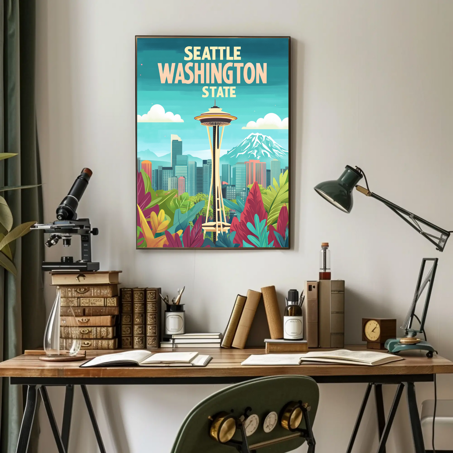 Seattle Washington State Vintage Style Poster