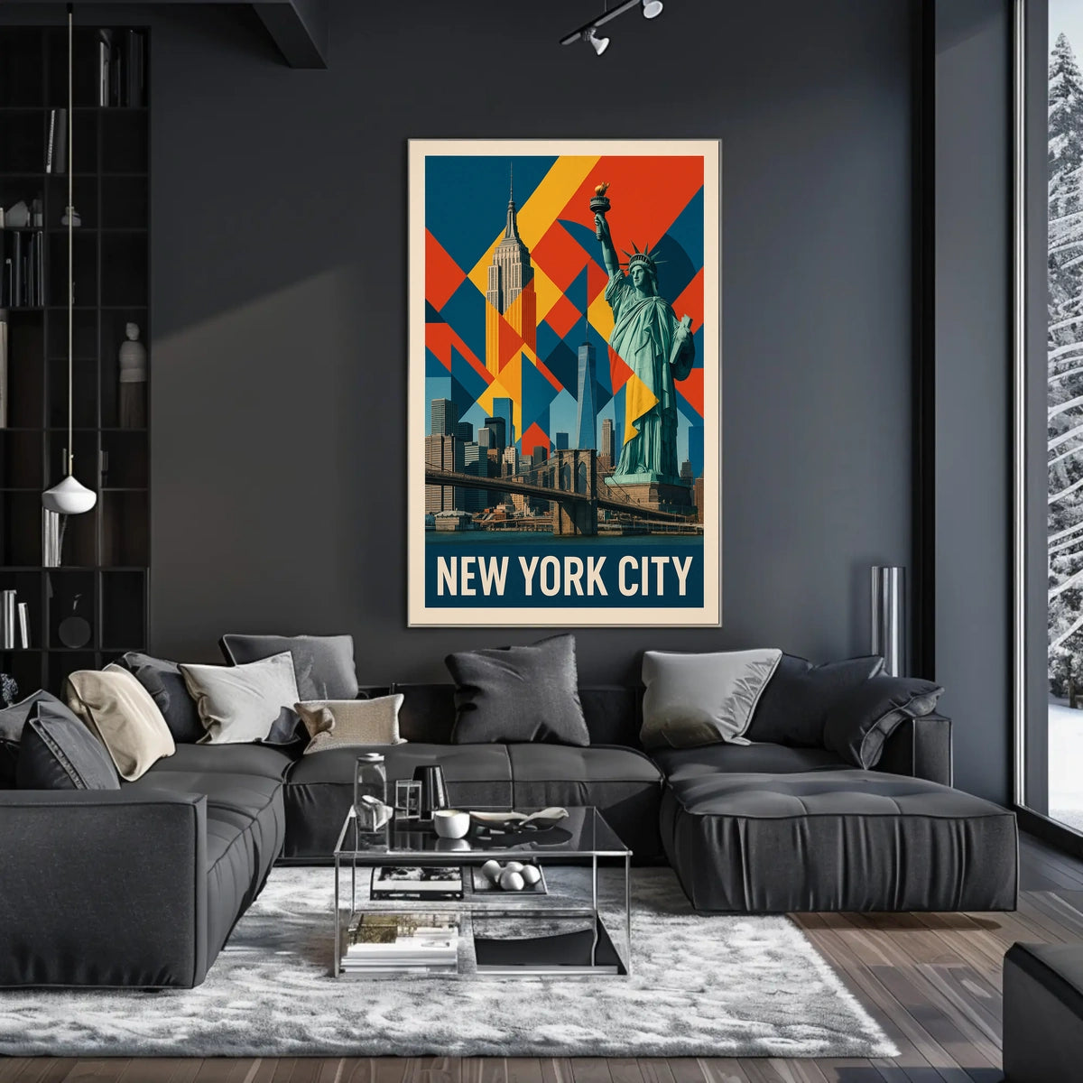New York City Iconic Landmarks Poster Modern Wall Art