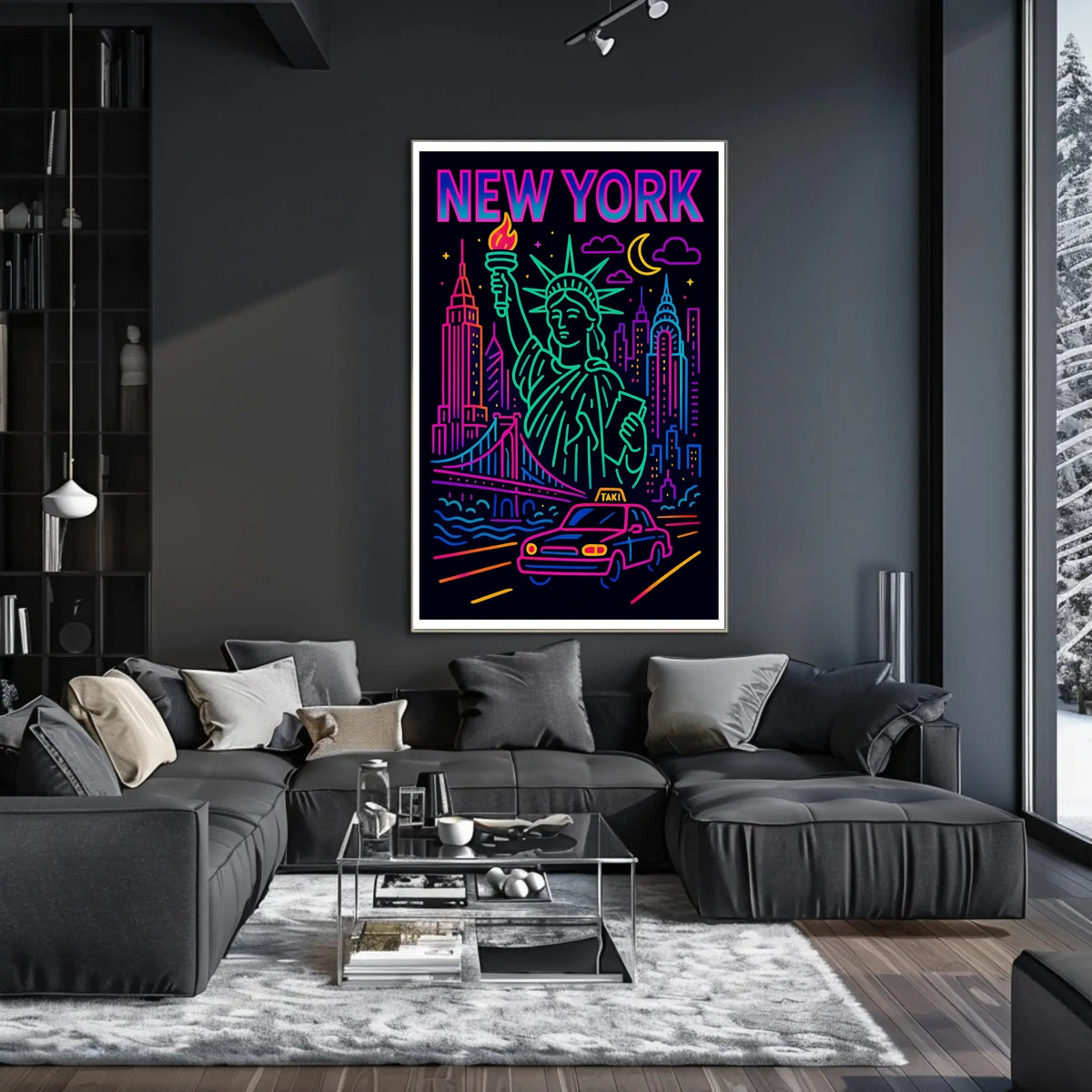 Neon New York Cityscape Vibrant Poster Modern Wall Art