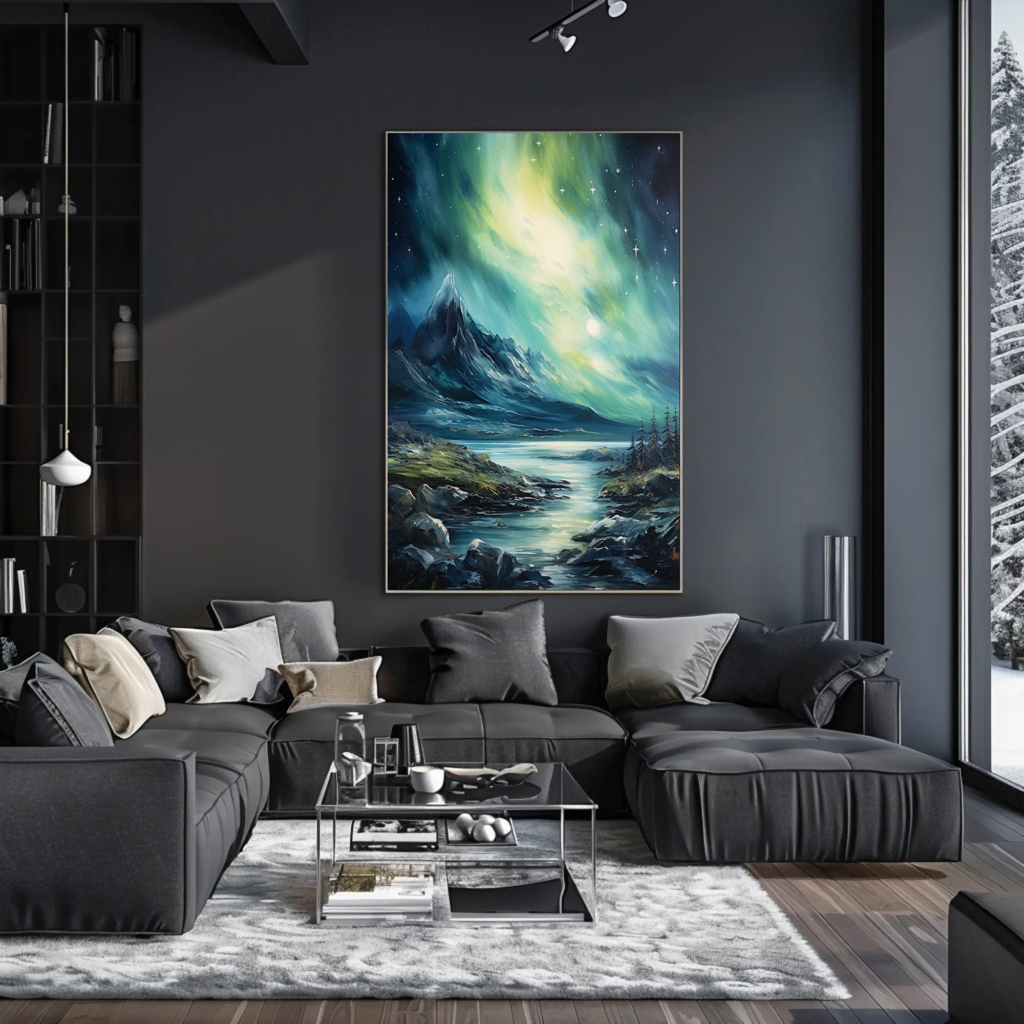 Northern Lights Over Majestic Mountains Poster