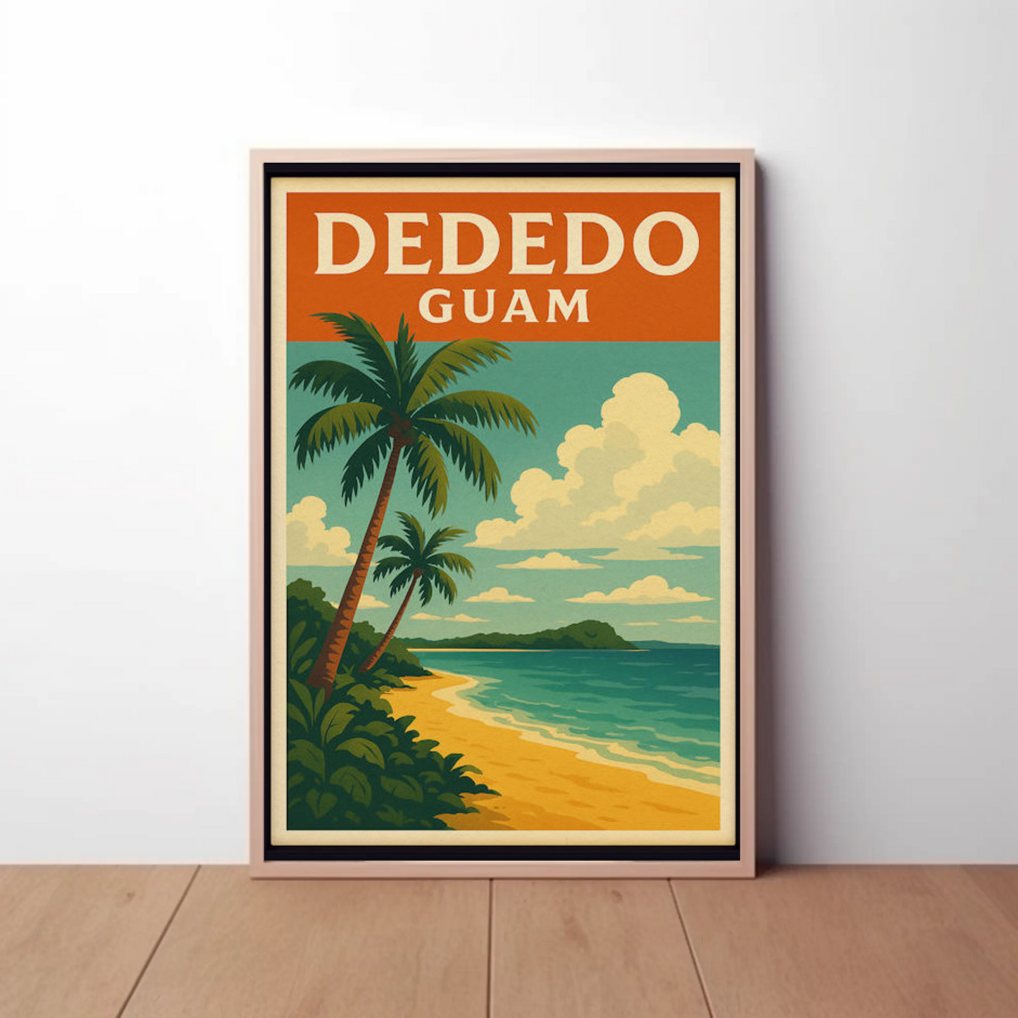 Dededo Guam Beach Palms Coastal Horizon Travel Poster