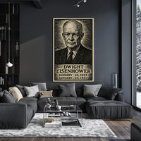 Dwight Eisenhower Vintage Etching Portrait Patriotism Leadership Legacy Heritage Home Decor Distinctive Poster