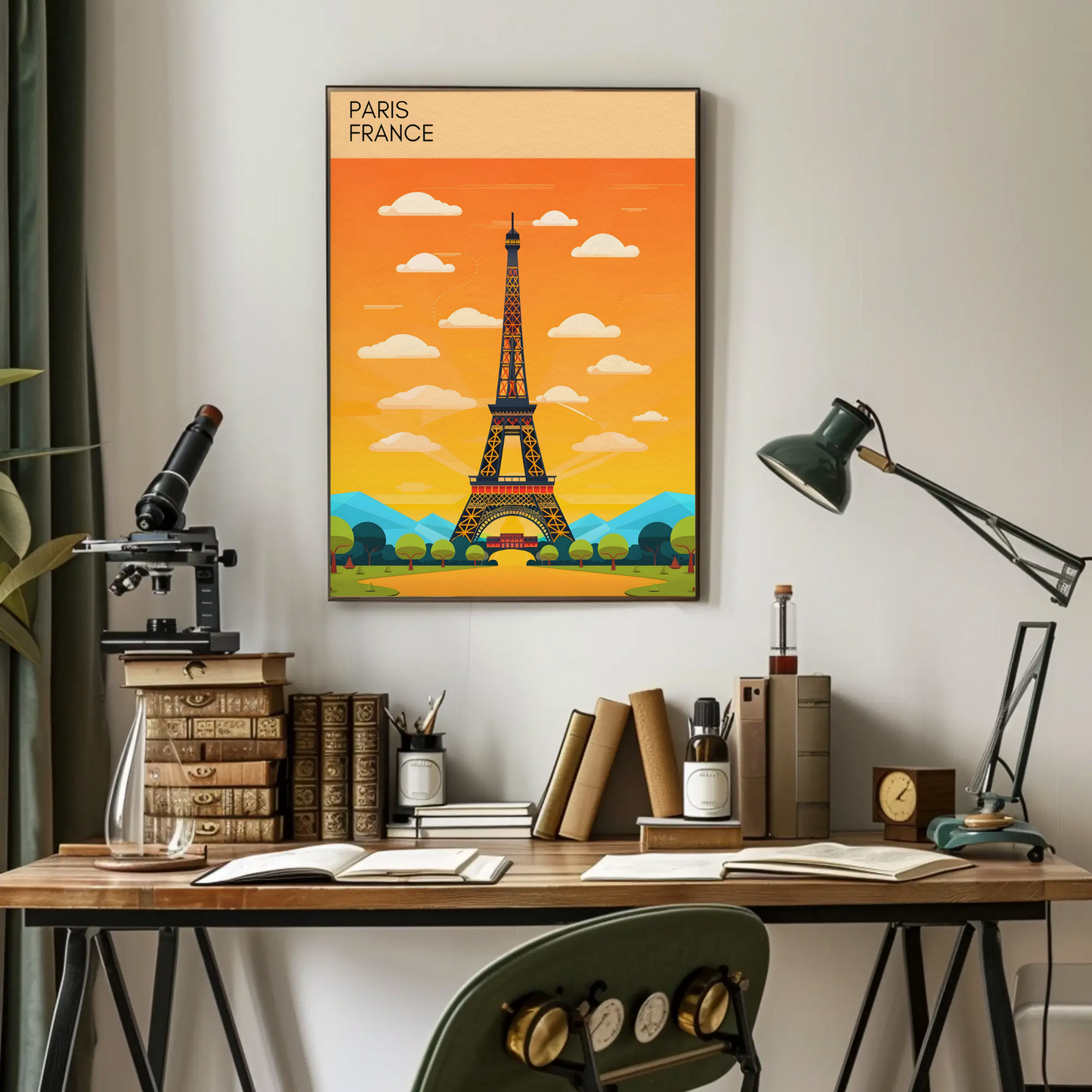 Paris France Bright Cartoon Eiffel Tower