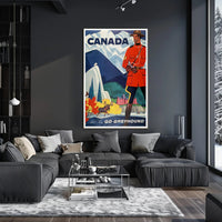 Vintage Canada Travel Poster with Mountie and Wildlife Travel Poster PosterGoat