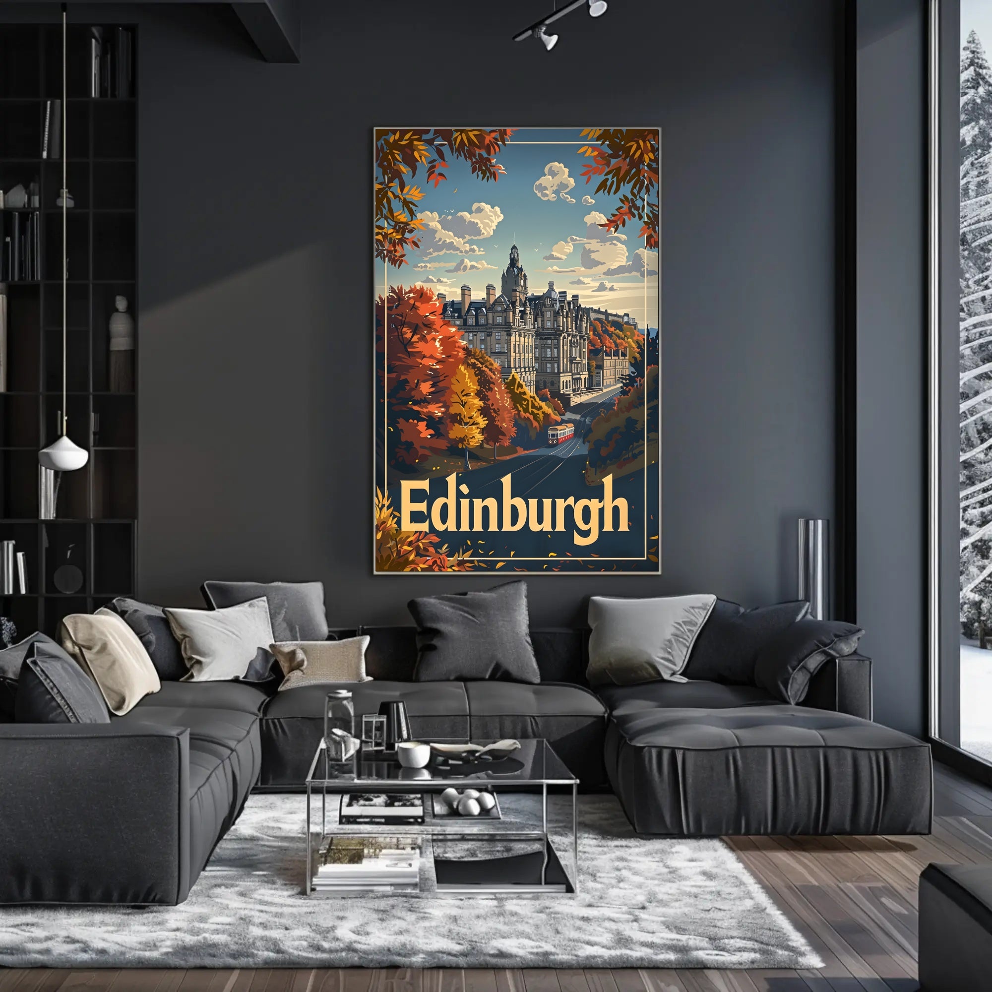 Edinburgh Autumn Cityscape: Vintage Travel Poster