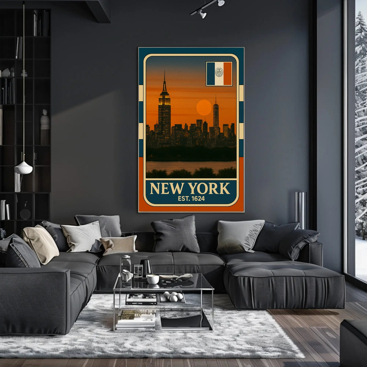 New York City Skyline Poster Vintage Wall Art