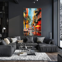 Vibrant Tropical Street Scene Impressionistic Artistic Poster