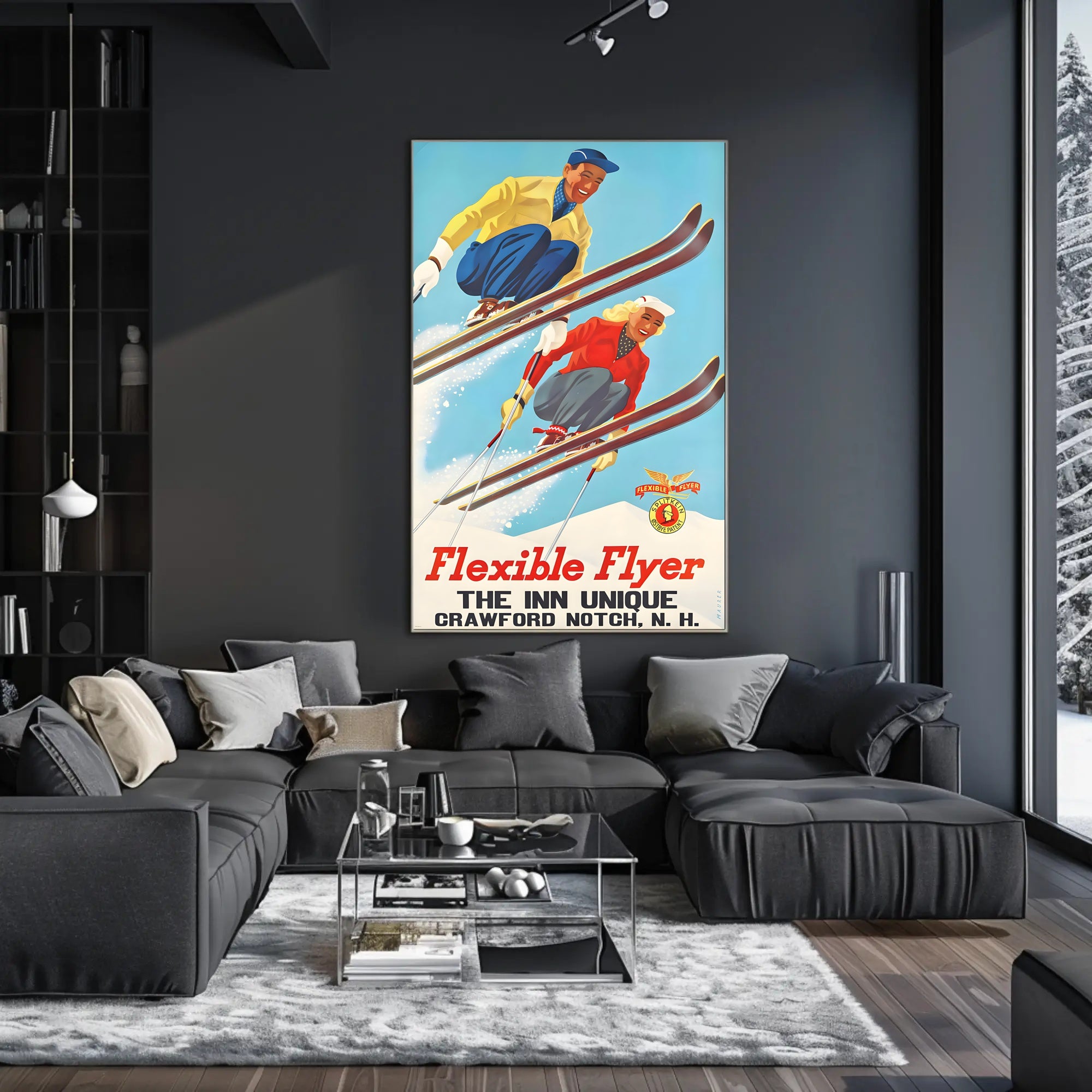 Flexible Flyer Skiing Poster PosterGoat
