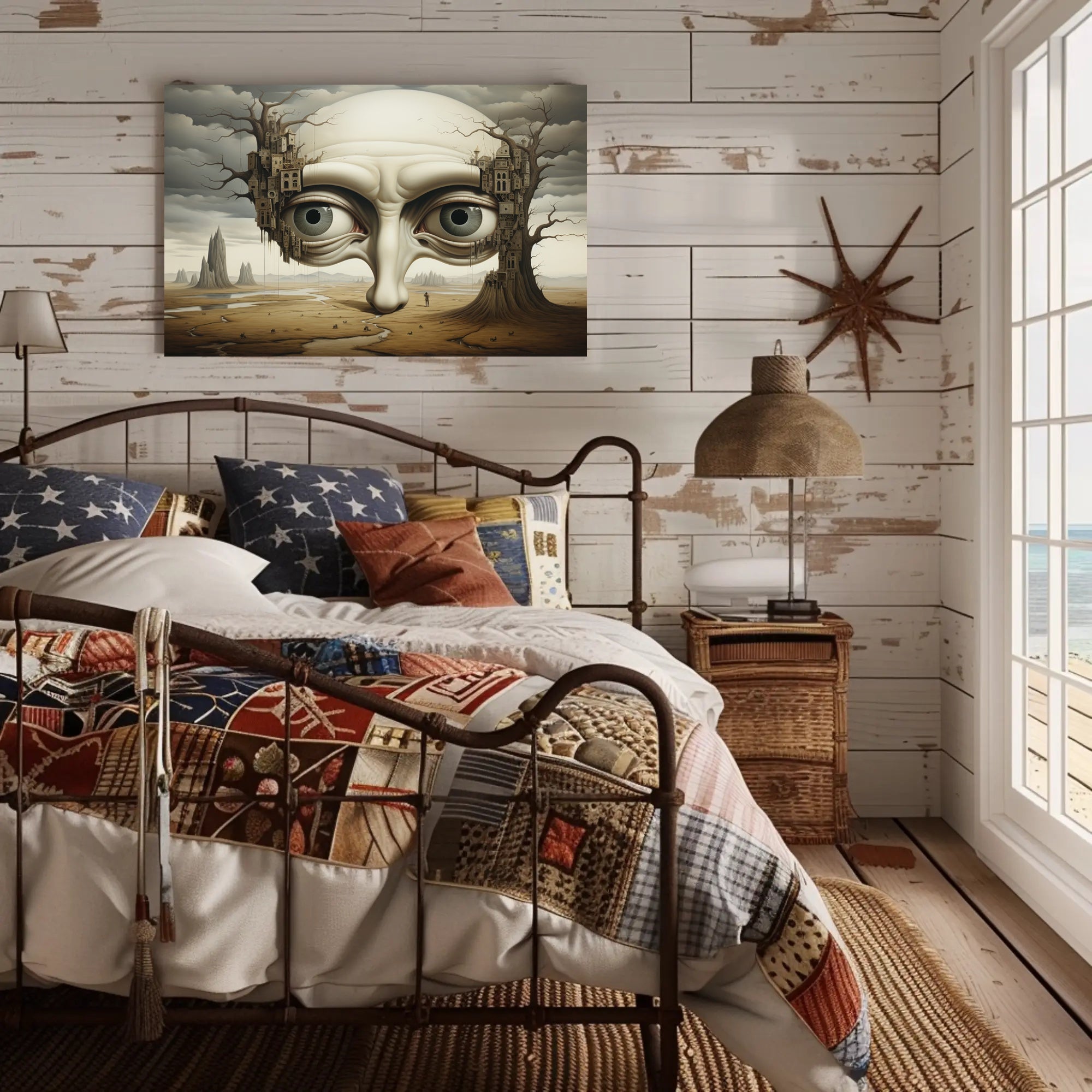 Surreal Landscape with Gigantic Face Futuristic Sci-Fi Poster