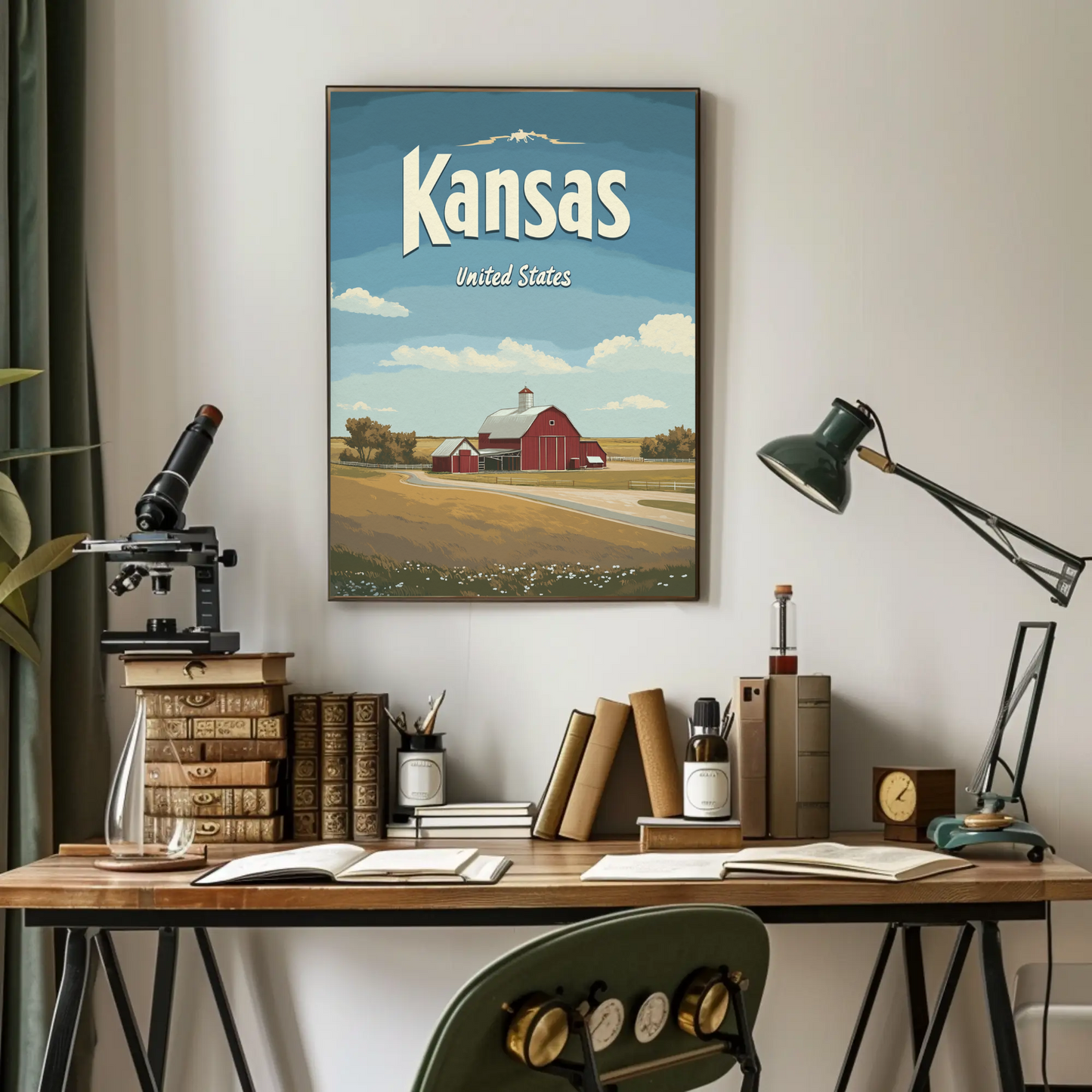 Kansas Farmstead Flat Design Vintage Poster