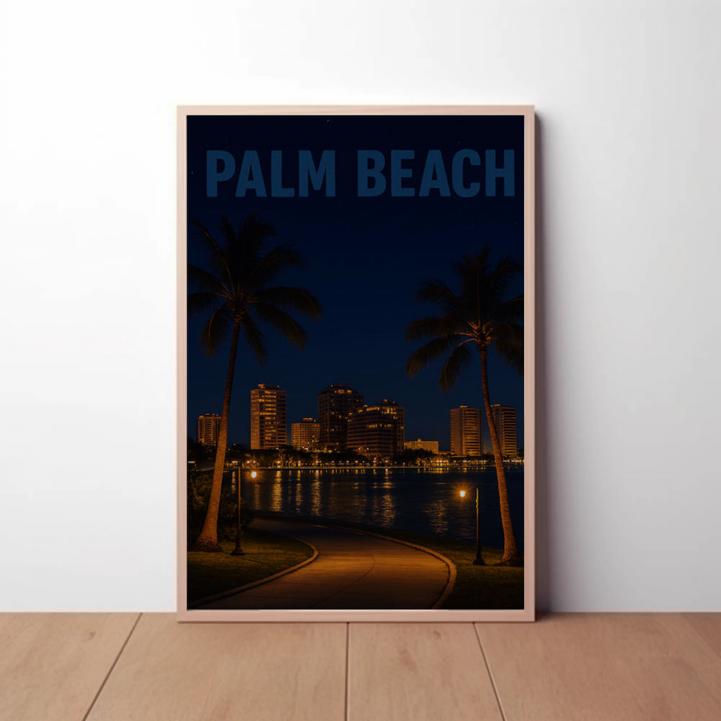 Palm Beach Florida Waterfront At Night Travel Poster