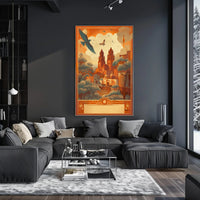 Dreamy Cityscape with Birds Poster