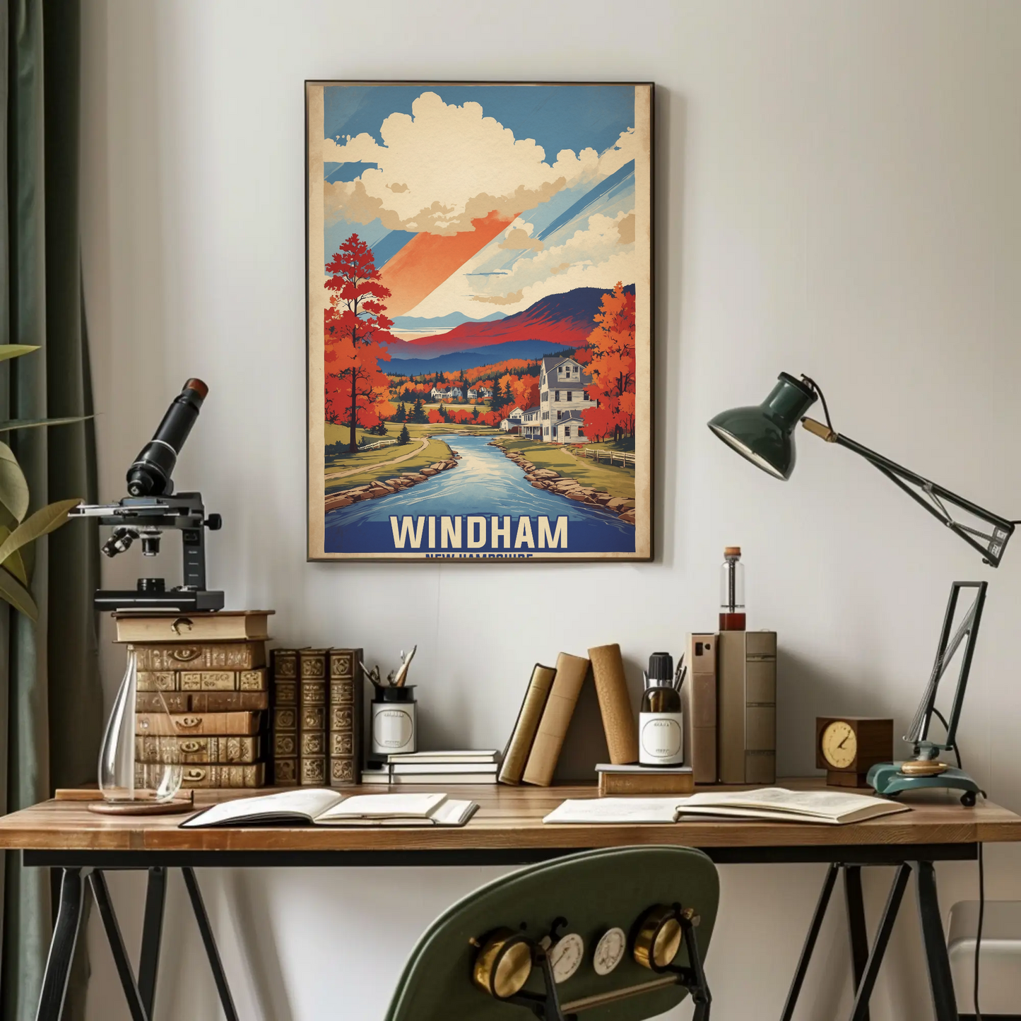 Windham Maine Lakeside Flag Retreat Vintage Travel Poster