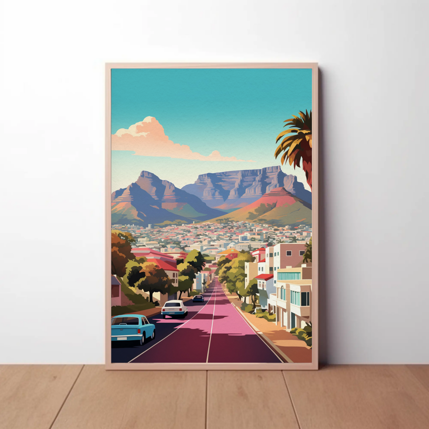 Cape Town Table Mountain Urban Street View Travel Poster