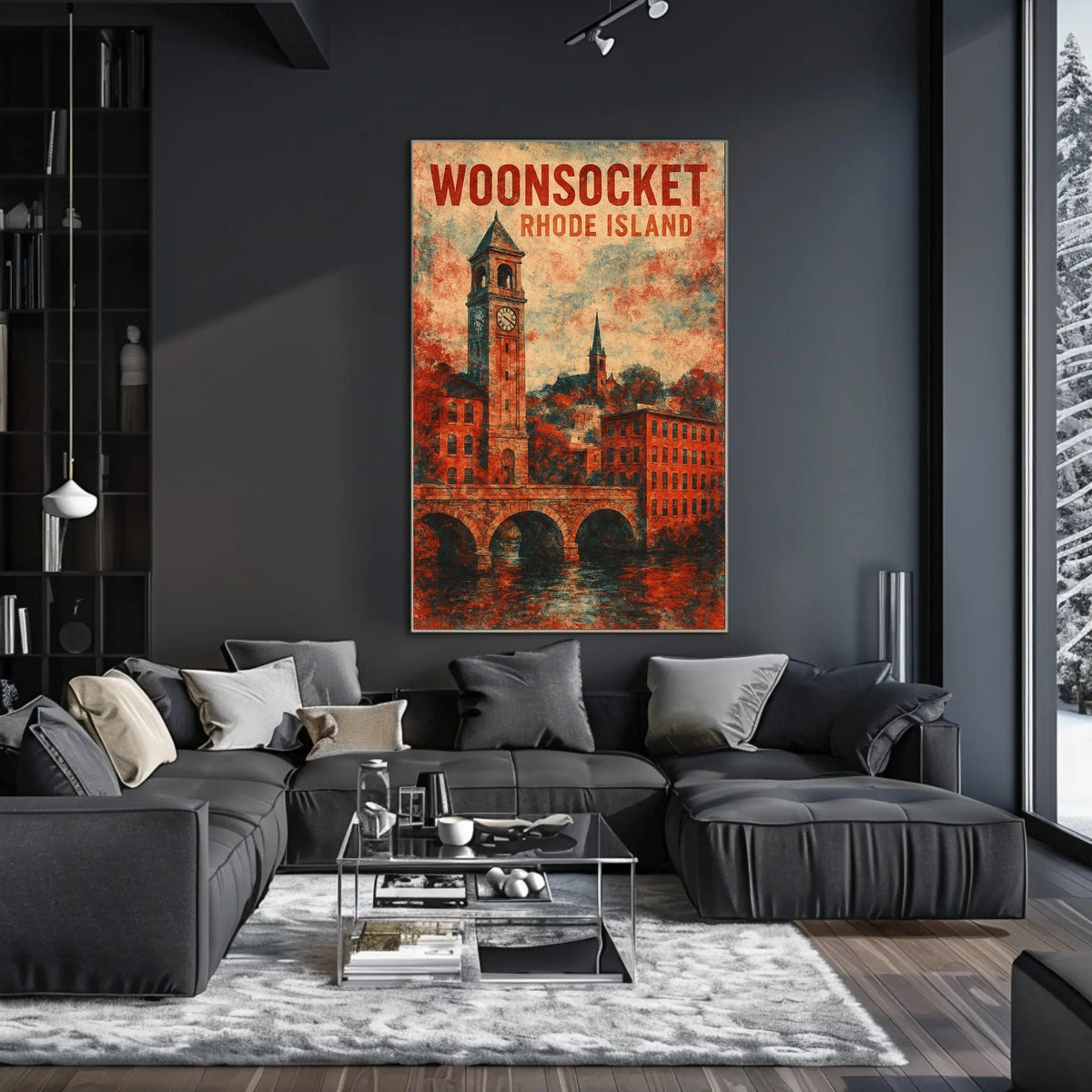 Vintage Woonsocket Clock Tower Nostalgic Watercolor Poster