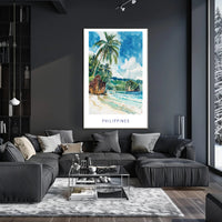 Tropical Beach Serenity: Vibrant Watercolor Travel Poster PosterGoat