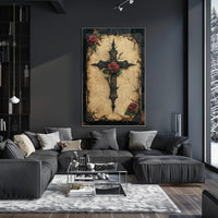 Thorned Cross And Roses Poster